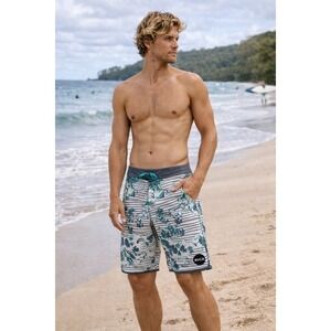 RVCA Mens Floral Boardshorts Size 31 Green Gray Surf Swim Trunks Stretch